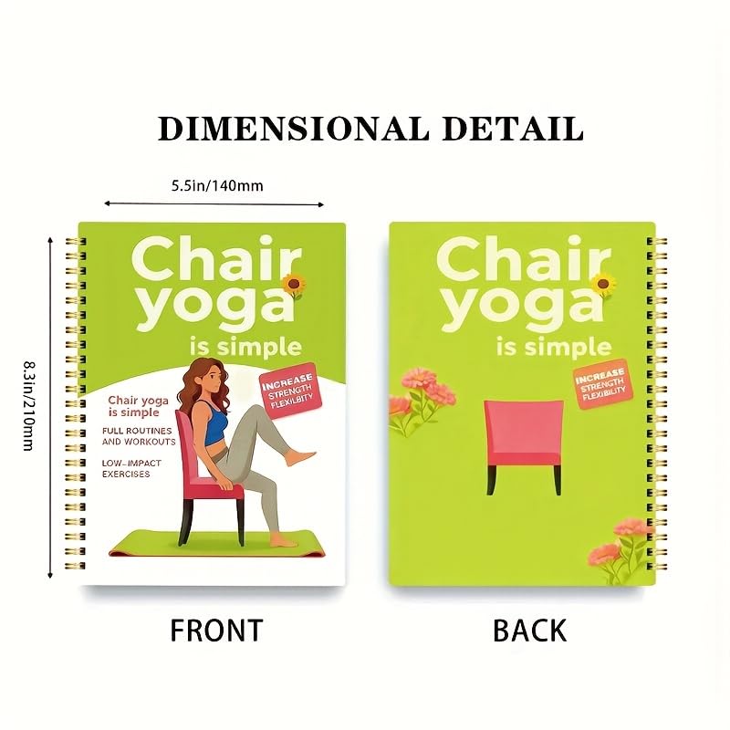 30-Day Chair Yoga for Beginners Book: 60 Workouts for Weight Loss, Flexibility & Seniors - Spiral Bound Guide (5.5x8.3in, Green)