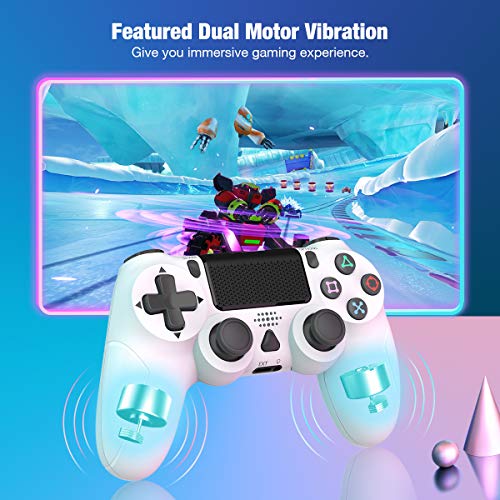 Wireless Controller for Playstation 4, Y-Team Game Controller for PS4 1000mAh Gamepad Remote with Dual Motor, Gyro, 3.5mm Audio Jack, Speaker, LED, USB for PS4/Pro/Slim/PC/Laptop (White)