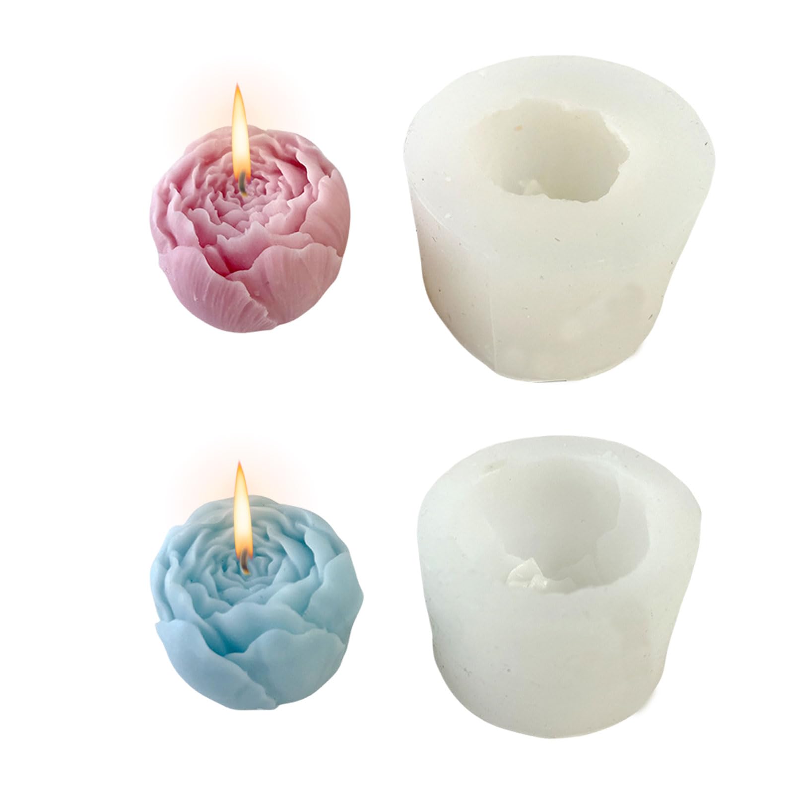 Rose Candle Mould, 2 Pcs 3D Rose Flower Silicone Mould Epoxy Resin Mold for Candle Making Handmade Soap Aromatherapy Fondant Cake Decoration DIY Craft Home Decor