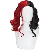 TSNOMORE Red and Black Wig for women Curly Two Ponytails Wig for Girls Halloween Costume Party Cosplay Wig