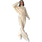 The Layered Loom Women’s Two Piece Tracksuit Set – Zip Up Jacket & Wide Leg Pants, Lounge Sets for Women, Matching Sweatsuit, Casual Athletic 2 Piece Outfit (Medium Cream)
