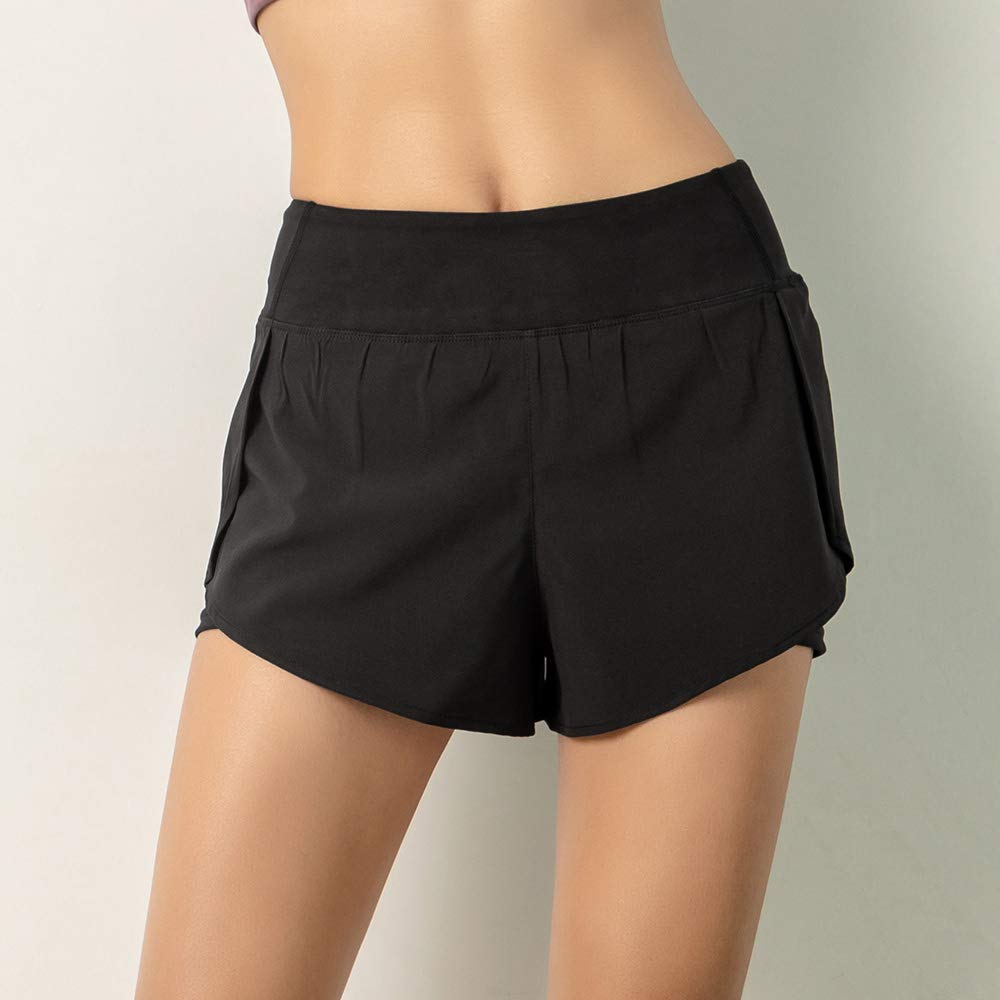 Honorall Women Running Shorts 2in1 with Pocket Wide Waistband