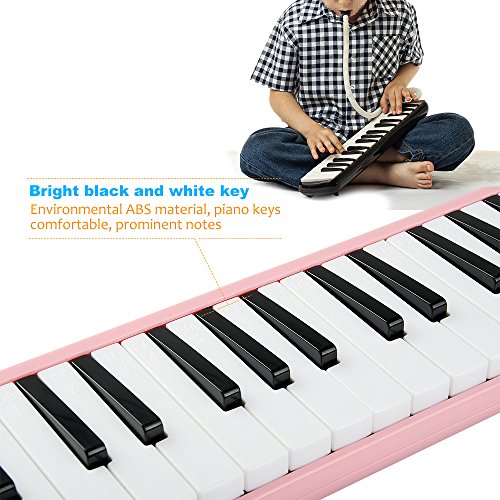 32 Piano-Style Melodica Musical Education Instrument for Beginner Kids Children Gift with Carrying Bag (Pink)