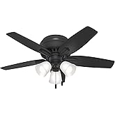 Hunter 42 inch Indoor Ceiling Fan with LED Lights - Black Ceiling Fan with Pull Chain, For Bedroom or Living Room, Low Profil