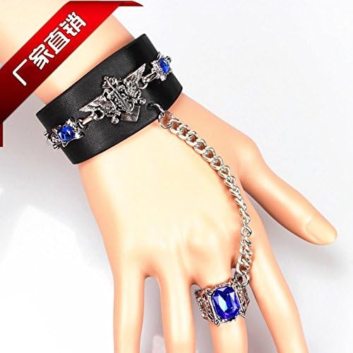 Trend Leader PS122 anime kuroshitsuji sapphire accessories leather bracelet even ring stage personality punk accessories