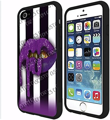 (iPhone 6S PLUS) EGO CUSTOM CASES Purple Lipstick Drip on Black and White Striped Background TPU Rubber Silicone Phone Case