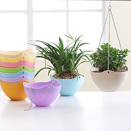 Greenport Plastic Chain Hanging Flower Plant Pot (Multicolour) - Set of 5