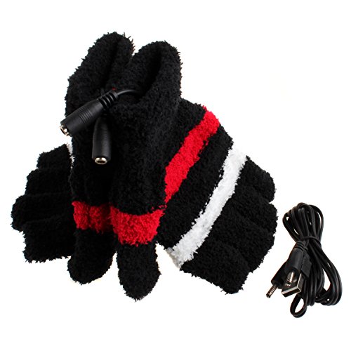 UZZOâ„¢Great Xmas Gift Soft Woolen Fingerless Gloves USB 2.0 Heated Warmer Gloves USB Fingerless Heated Gloves Mittens Computer Gloves Electric Heat Gloves +1*PCS Free Key Ring (Black)