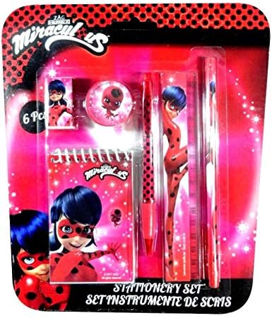 DPNY Kids Miraculour Lady Bug 6pcs Stationery Set Back To School Gift Pen Pencil Ruler