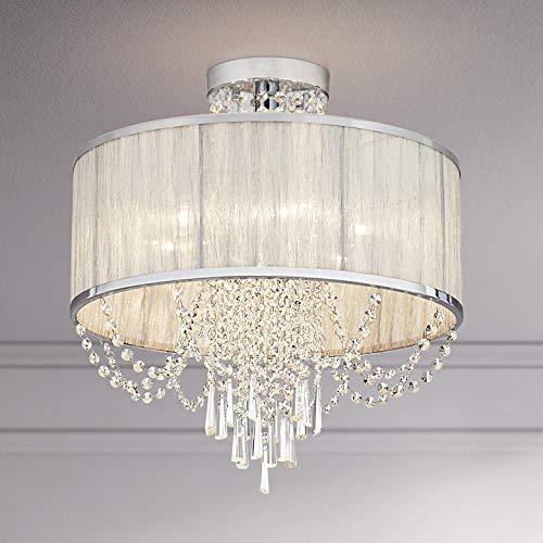 Saint Mossi Gauze Shade 4 Lights Modern K9 Crystal Raindrop Ceiling Light Fitting Semi Flush Mount Ceiling Chandelier Chrome Finish