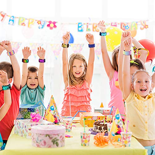 VGOODALL 12 PCS Glitter Slap Bracelet Kids Sequin Bracelet Mermaid Bracelet Flip Wristband Bracelet Kids Birthday Party Favors Supplies