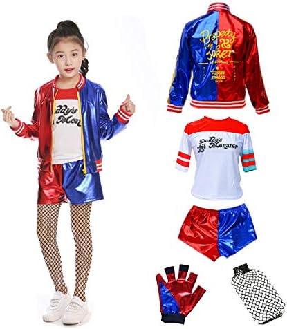 LYAB Halloween Cosplay Costume Harley Quinn Girls Superhero T-Shirt Jacket Costume