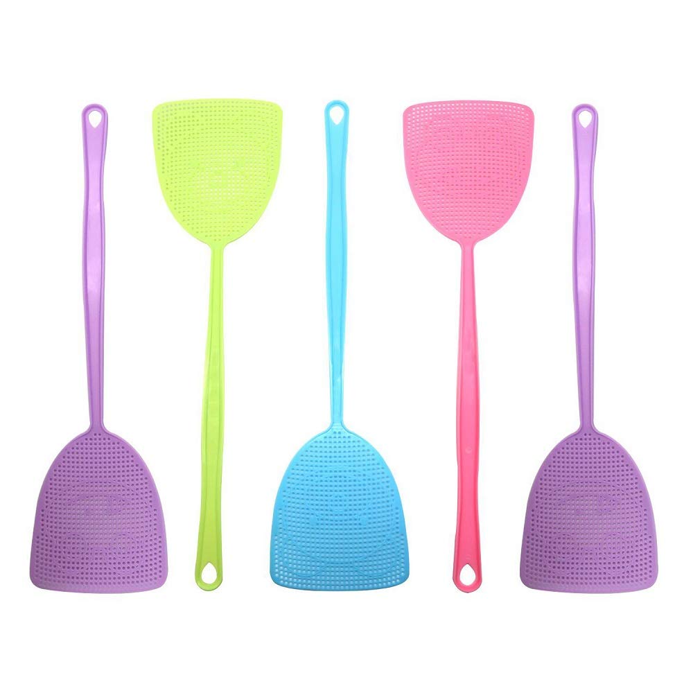 homchen Fly Swatter, Pest Control Multi-colors Plastic Handle with 17.5'' Durable Long Handle House Wife Helper (5 Pack)