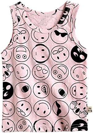 Agibaby Unisex Infant/Toddler Sleeveless 100% Cotton T-shirt Smiley Emojis(Medium/2-3T)