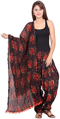Printed Black and Maroon Colour Free Size Cotton Fabric Full Patiala and Dupatta Set