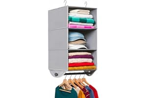 HOLDN’ STORAGE - 3 Shelf Hanging Closet Organizer - Closet Storage and RV Hanging Organizer - Grey with Black Metal Rod - 12”