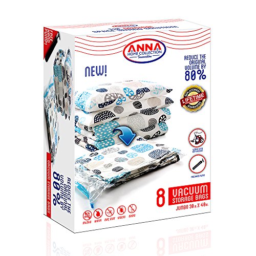 Anna Home Premium Jumbo Vacuum Storage Bags 8 Pack (Lifetime Replacement Guarantee) (Works With Any Vacuum Cleaner + FREE Hand-Pump for Travel!) 80% More Compression Than Other Brands! - Thumbnail 5