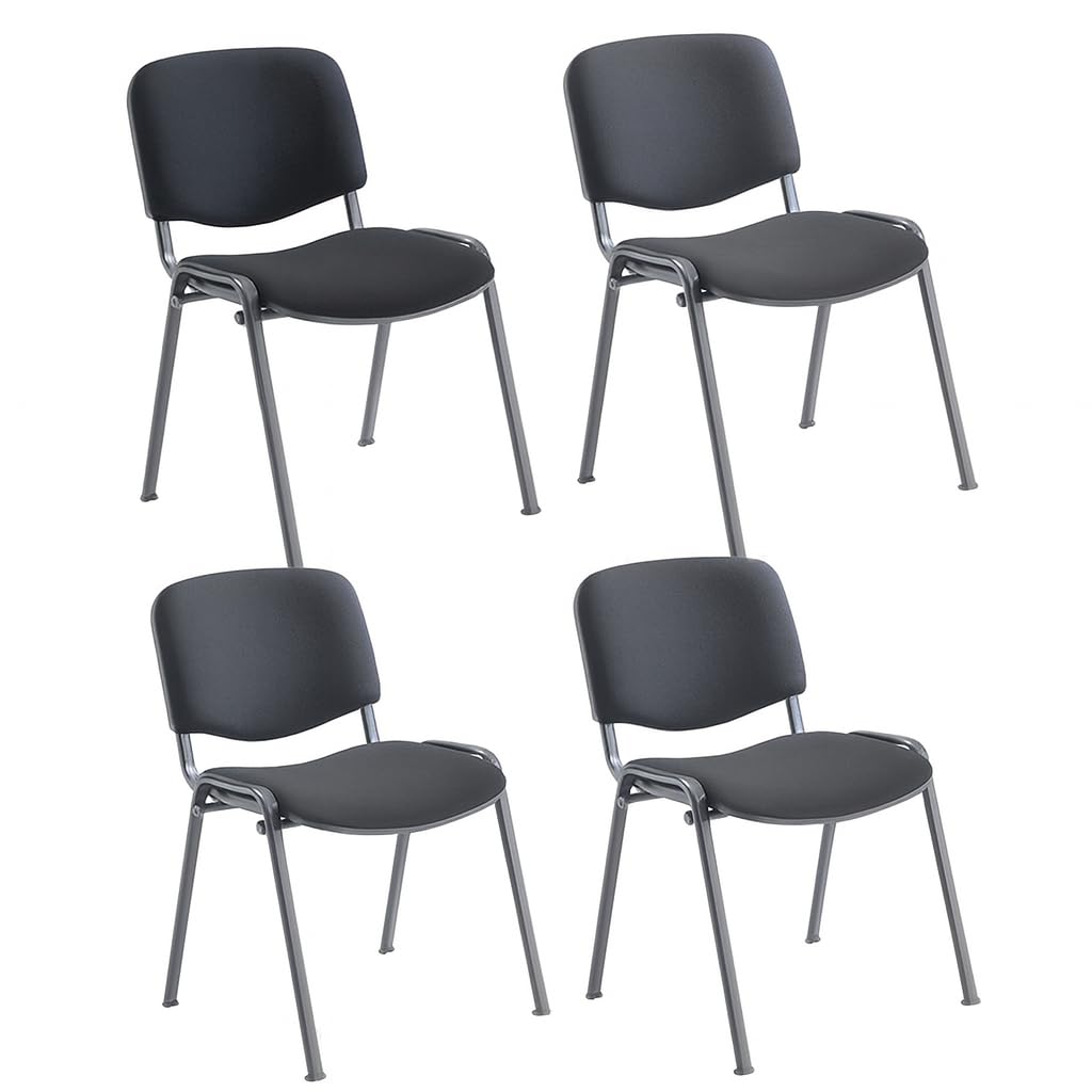 Office Hippo Heavy Duty Meeting Chair, Versatile & Robust Stackable Reception Chair, Office or Conference Chair With Strong Frame & Padded Durable Seat, Up To 115kg Weight - Charcoal/Black, 4 Pack