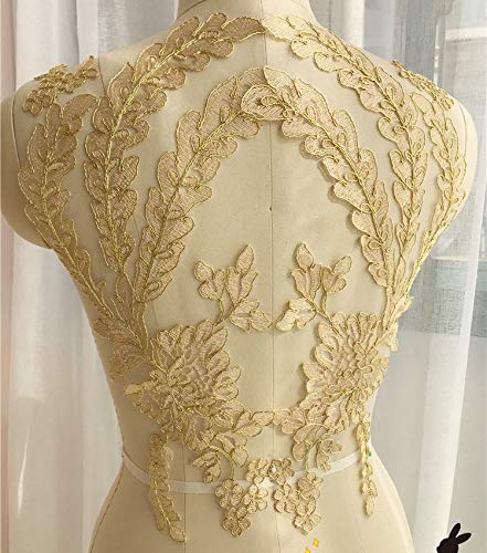 Photo 1 of 1pair Lace Embroidery Big Flower Patch Children's Wedding Dress Costume DIY Decorative Flower Flower Stickers (Golden B)