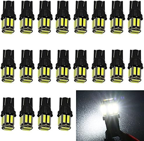 BlyilyB T10 7020 LED White W5W Super Bright 194 168 2825 Wedge LED Car Replacement Bulbs Interior Lamps (Pack of 20)