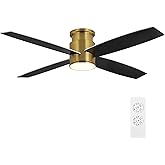 WINGBO 44 Inch Flush Mount DC Ceiling Fan with Lights and Remote, 4 Reversible Blades, Ultra Quiet 6-Speed DC Motor, Hugger L