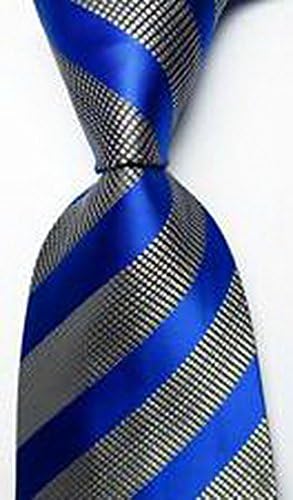 Romario Groomsmen Luxury Necktie Striped Blue Black White JACQUARD WOVEN Men's Tie