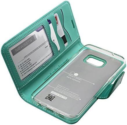 Galaxy S7 Edge Case,NEWSETS [Drop Protection] Sonata Diary [Wallet Type] Synthetic Leather Fold TPU [Card &amp; Cash Slot] for Samsung Galaxy S7 Edge - Mint Green