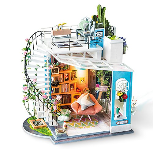 ROBOTIME DIY Miniature Dollhouse Kit - 1:24 Scale Dollhouse Room Kit with LED Light - DIY House Kit with Furniture Best Birthday for Women and Men