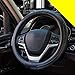 Valleycomfy Leather Steering Wheel Covers Universal 15 inch -Breathable, Anti Slip & Odor Free (Black with Black Lines)