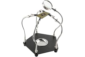 TRIRUNPDL Helping Hands Soldering Station with 3X Magnifying Glass, Third Hand Soldering Magnifying Glass with Soldering Iron Stand, Heavy Duty Metal Base, Flexible Metal Arms for Soldering, Electronic Repair