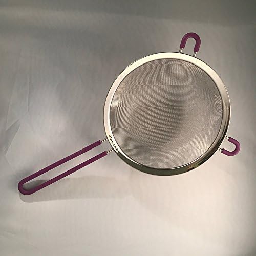 Resort Chef Kitchen Stainless Steel Fine Mesh Strainer 8.7in/22cm Large w/ Non-Slip Silicone Handles - Best for Quinoa, Rice, Veggies, Pasta, Tea, Nut Milk &amp; Baking - FDA Approved Dishwasher Safe