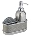 mDesign Kitchen Sink Soap Dispenser Pump and Sponge Caddy Organizer for Kitchen Countertops - Metallic/Chrome