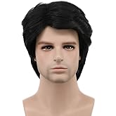 karlery Mens Short Curly Fluffy Dark Black Wig Halloween Costume Wig Cosplay Party Wig