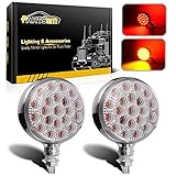 Partsam 2Pcs Round Double Face LED Pedestal Lights Clear Lens Dual-Face LED Stop/Turn/Tail Parking Light 42LED w Chrome die cast housing for Peterbilt Kenworth FreightlinerVolvo Semi Trucks Trailers