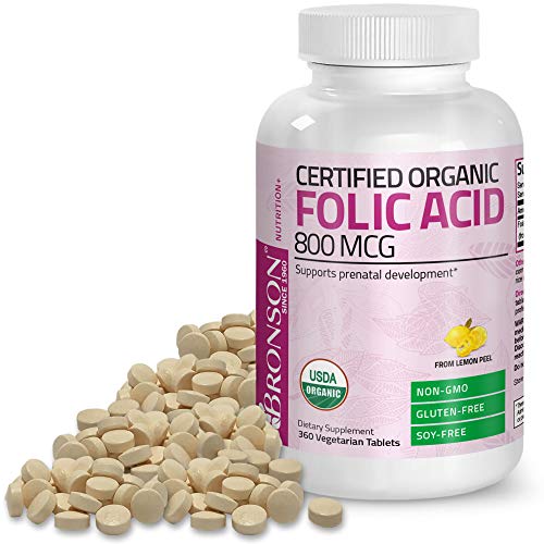 Bronson Organic Folic Acid (Vitamin B9 Folate) 800 mcg Natural Folate