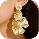 ADIHEY Chunky Gold Earrings for Women Statement Gold Plated Sectored Flower Leaf Earring Large Lrregular Petal Stud Earrings Hypoallergenic Boho Fall Earring Women's Jewelry