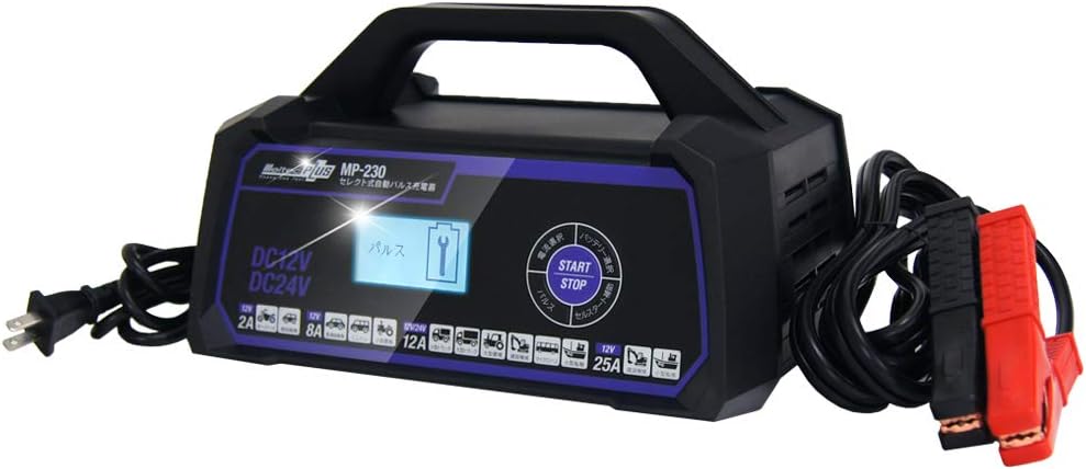 Amazon メルテック セレクト式自動パルスバッテリー充電器 バイク ミニバン 小型船舶 大型トラック 建設建機 12v 24v対応 Meltecplus Mp 230 定格25a バッテリー診断機能付 維持充電 トリクル充電 方式 Agm Iss車充電可能 長期保証3年 車 バイク 車 バイク
