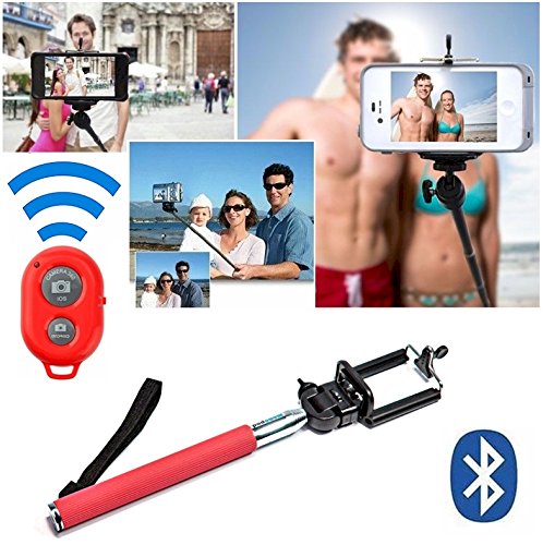 [Selfie Stick] with Bluetooth Remote for [iPhone 6] iPhone 6 Plus, 5S, 5C, 5, 4s, 4 Selfy Pole Pod Self Portrait Monopod for iPhone, Android, iPod, Arm Extender Rod comes with Cell Phone Tripod Adapter Mount, Also for Samsung Galaxy S6 S5 S4 S3 S2 Note 2 - DavoiceÂ® (Red)