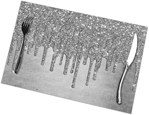 Platinum Silver Metallic Ice Placemats Set of 6 for Dining Table Heat-Resistant Washable Place Mats Table Mats Easy to Clean