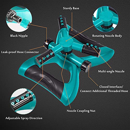 Cheers.US Lawn Sprinkler, Automatic 360 Rotating Adjustable Garden Water Sprinklers Irrigation System Leak Proof Design Durable Yard Kid