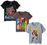 Marvel Boys' Toddler Boys' Super Heroes 3 Pack T-Shirt Bundle, Charcoal/Black/Heather Grey, 3T