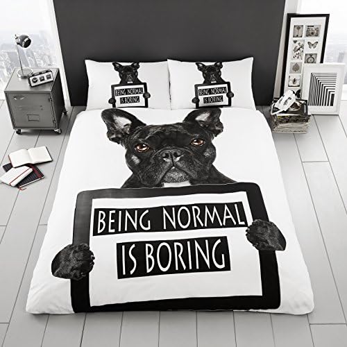 Black Bull Dog Duvet Cover Set With Pillow Case Bedding Set Being Normal is Boring (Double)