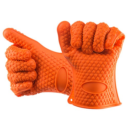 Premium Heat Resistant BBQ Gloves ● Pair of Grilling Gloves, Perfect for Outdoor Grilling, Barbecue, Baking, Smoking, & Camping ● One Size Fits All, Waterproof Silicone Oven Mitt/ Pot Holders ● Best Insulated Cooking Gloves with Kitchenware Extras on Amazon