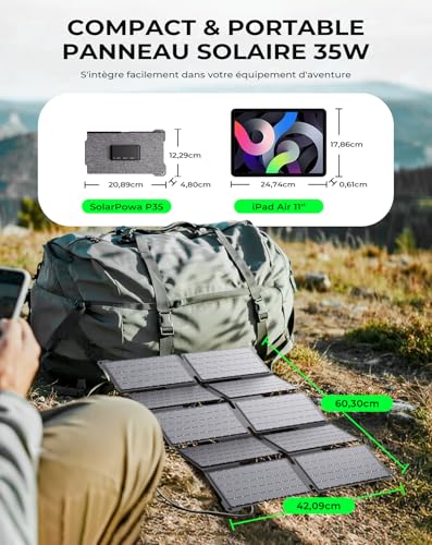 BigBlue Portable Solar Charger 35W with Fast Charging USB-A and PD 25W USB-C for Camping and Hiking, 0.7kg, IP68 Waterproof, Foldable Solar Charger for iPhone/Android, iPad, Powerbank