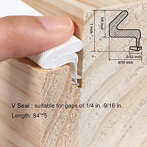 Kerf Weather Stripping White, 9/16" W X 84" L X 5 Pcs, V Shaped Door