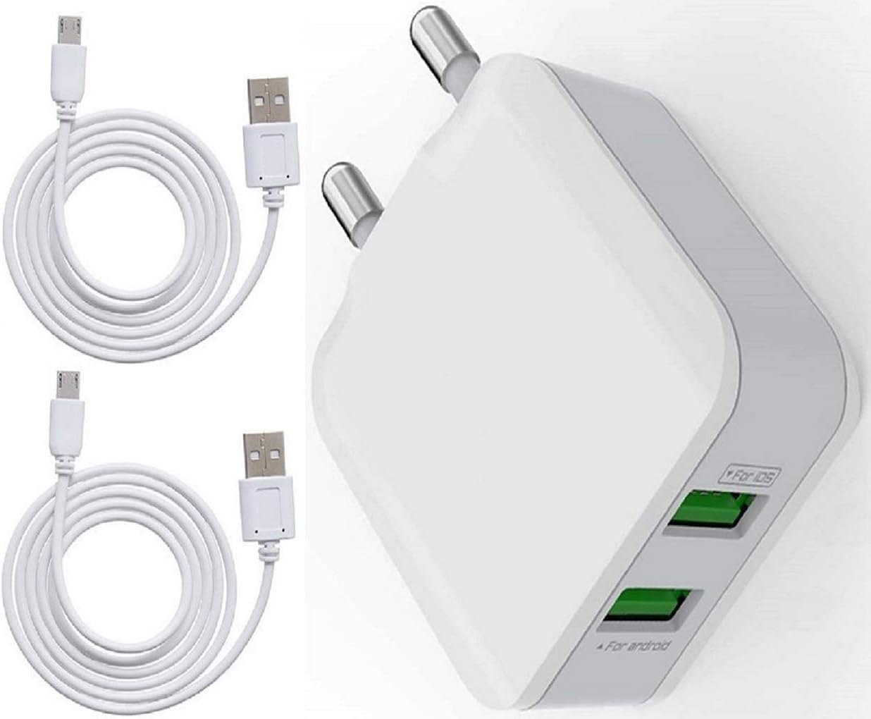 cablebasket Car Charger and Wall Charger Adapter 3 in 1, | 2 Amp Fast Charging with Dual USB Ports for Smartphones and Android