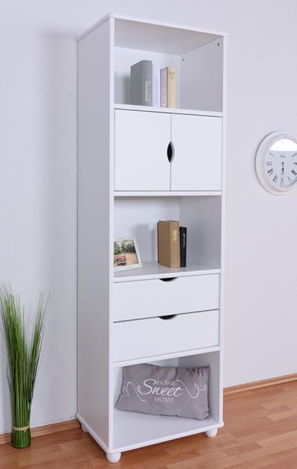 Tall Narrow 195cm Drawer Bookcase Junco 47c Solid Pine White