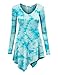 Lock and Love LL WT1062 Womens V Neck Long Sleeve Tie Dye Handkerchief Hem Tunic XL Aqua