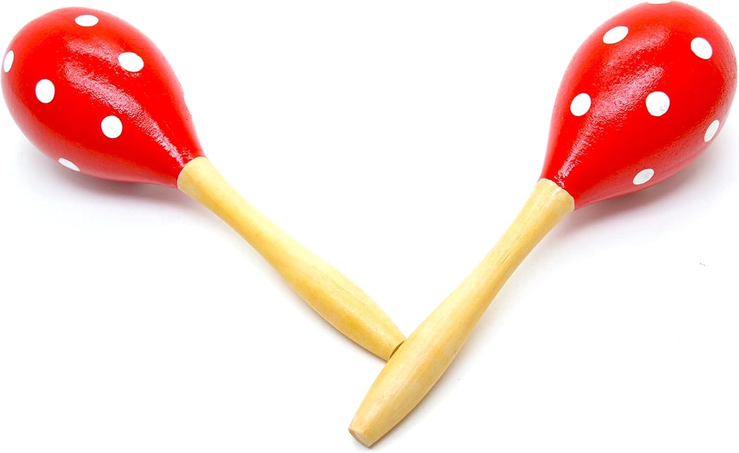 Adult Maracas - 1 Pair, Heart Red, Spanish Maracas Red Colour of Polka Dots, Spanish Traditional Colors, Rumba Stirrers Tracqueteo Hand Percussion, Maraca Musical Instrument