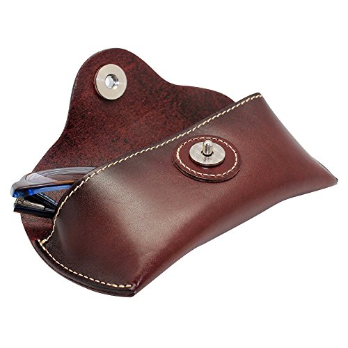 Boshiho Retro Cowhide Leather Reading Glasses Eyeglass Case Sunglasses Holder (Dark Brown)